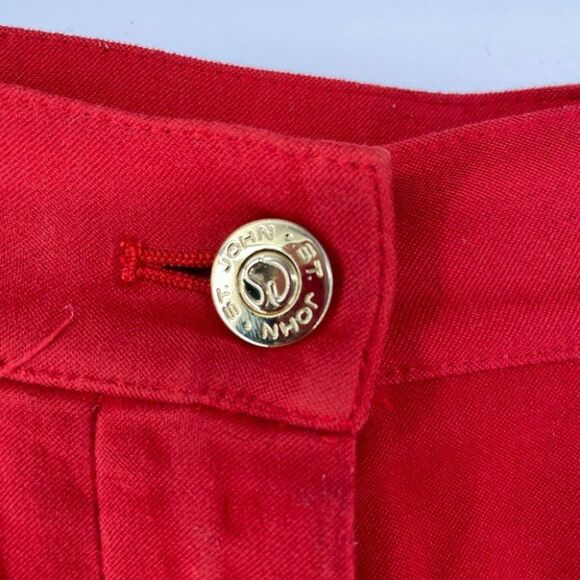 St. John Collection Red Pants High Waist Gold Details Career Quiet Luxury Size 4 - Picture 6 of 9
